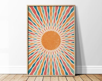 Abstract Retro Sun Print, Mid Century Sunburst, Retro Modern Art Printable, Southwestern Downloadable Art Print, BoHo Sun Rays Art