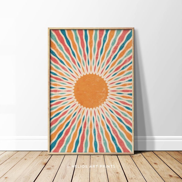 Abstract Retro Sun Print, Mid Century Sunburst, Retro Modern Art Printable, Southwestern Downloadable Art Print, BoHo Sun Rays Art