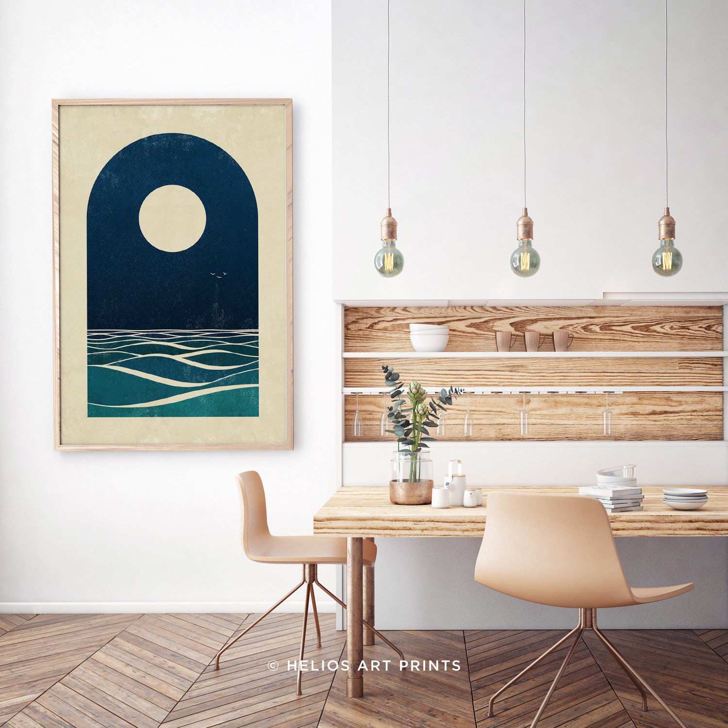 Luna llena BoHo Océano imprimible / abstracto arte de la pared | Etsy