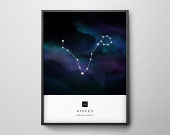 Pisces Constellation Art Print, Star Sign Print, Horoscope Print, Zodiac Wall Art, Zodiac Print, Astrology Wall Art, Bedroom Wall Art