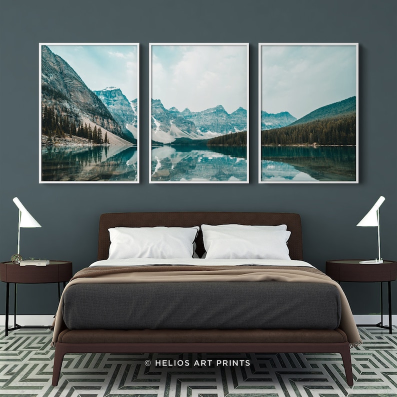 Set of three brown blue and green mountain and lake image 5