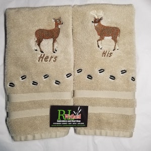 Personalize Deer His & Hers Bath Hand Towel Set
