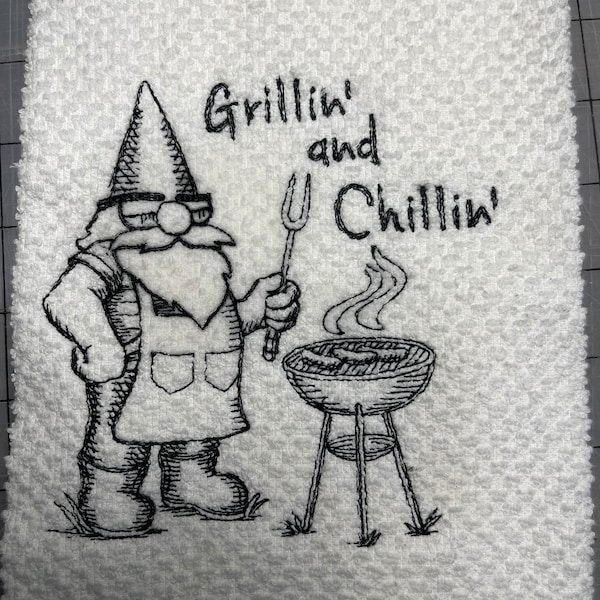 Grillen and Chillen Gnome Kitchen Towel