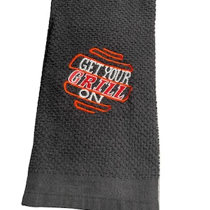 Bold Get Your Grill On Black Kitchen Towel