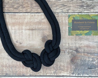 Black Double Knot Woven Necklace with Magnetic Clasp