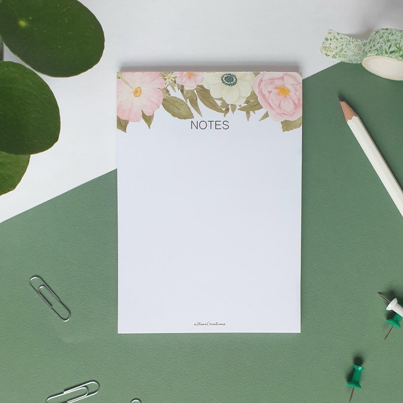 A6 Plain Glued Notepad Floral. Desk Pad Memo Pad Tearaway Etsy