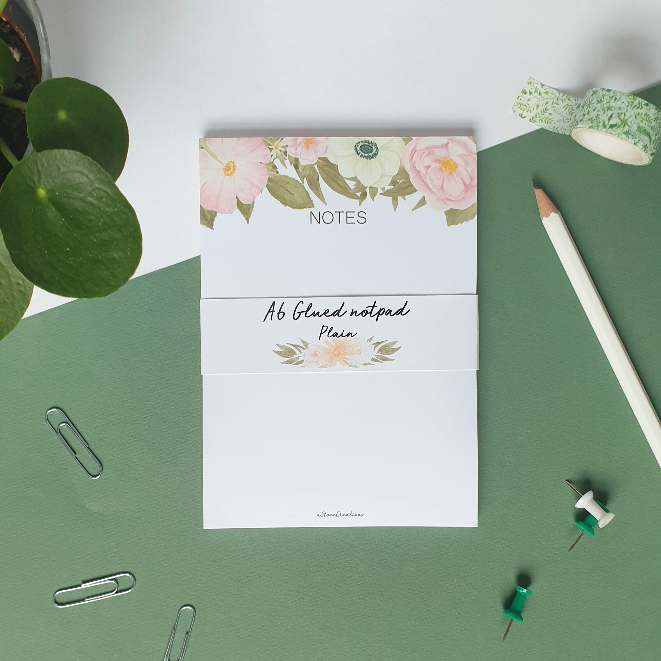 A6 plain glued notepad floral. Desk pad memo pad tearaway Etsy