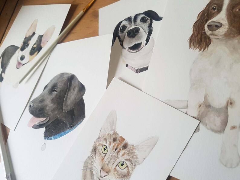 Hand painted watercolour custom pet portrait HEAD. personalised, bespoke, personalized, original, pet portrait. image 8