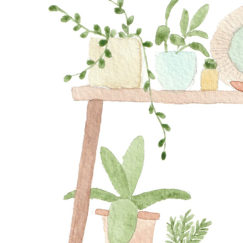 Side Table With Plants Water Colour Print Wall Print Etsy