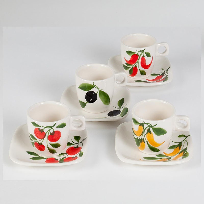 4oz. Espresso Cups Set of 4 with Matching Saucers - Premium White Porcelain, 8 Piece Gift Box Demitasse Set – Italian Caffè Mugs, Turkish Coffee Cup