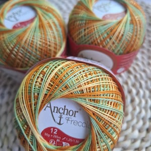 Crochet cotton thread ,Anchor Freccia N.12 , 3 ply  Mercerized cotton thread , Thin Cotton Yarn,  Crochet Yarn,  Lace thin thread