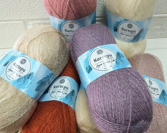 Kartopu Angora natural Lux,Mohair Sim yarn,Metallic angora,Knitting yarn,Winter yarn,Crochet yarn,Scarf yarn,Soft wool yarn,Shawl yarn