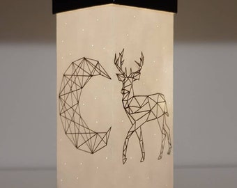 Hand-painted paper lamp, Paper lamp hand painted: Goodnight Moon, deer, eco friendly, portable, geometric pattern vector, soft light