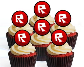 Roblox!    Logo Etsy - 24 roblox logo precut edible cupcake toppers wafer card dis!   c cake decorations stand up