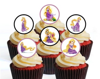 24 Princess Rapunzel Edible Cupcake Toppers (PRECUT Optional) - Tangled Theme wafer card disc cake decorations Stand Up/Lie Flat