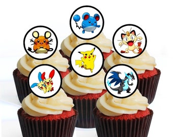 24 Pokemon Ball Catcher Pokeball Precut Edible Cupcake Toppers Etsy - 12 roblox character boy 3 precut edible cupcake toppers