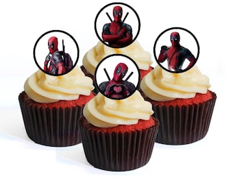 24 Dead:pool Edible Cupcake Toppers (PRECUT Optional) - wafer card disc cake decorations Stand Up/Lie Flat/Lie Flat