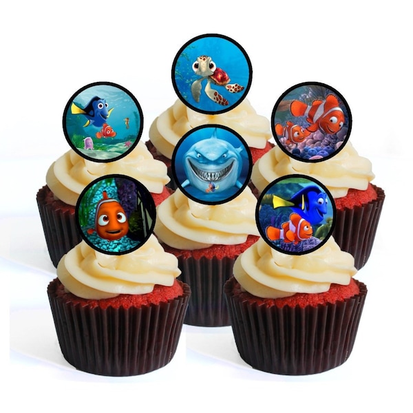 24 Finding Nemo Dory Edible Cupcake Toppers (PRECUT Optional) - wafer card disc cake decorations Stand Up/Lie Flat