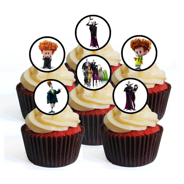 24 Hotel Transyl:vania Edible Cupcake Toppers (PRECUT Optional) - wafer card disc cake decorations Stand Up/Lie Flat