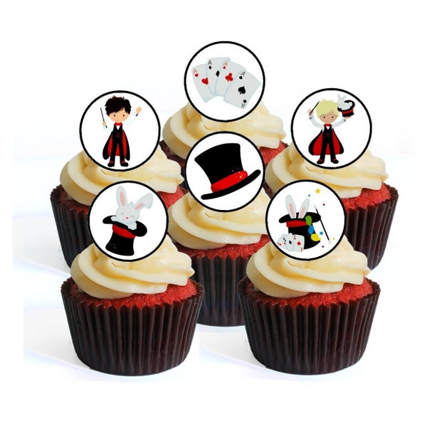 24 Magician Boy Tema opzione commestibile Cupcake Toppers (PRECUT opzionale) - decorazioni per torte con disco di wafer Stand Up/Lie Flat