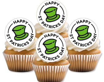 Adornos comestibles para cupcakes del Día de San Patricio, sombrero de duende y trébol.