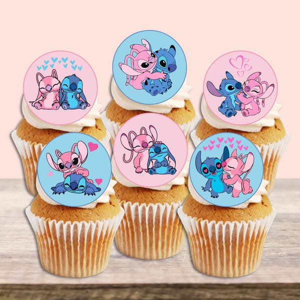 Stitch And Angel Cupcake Toppers (PRECUT Optional) Edible Stitch Cake Topper, Stitch Birthday Decorations Lilo And Stitch Edible Cake Topper