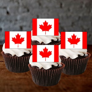 Décorations de cupcakes comestibles drapeau canadien - décorations de gâteaux disque en forme de plaque, debout/couché à plat