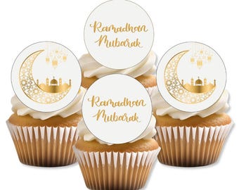 Adornos comestibles para cupcakes con motivo del Ramadán Mubarak, adornos islámicos para tartas.