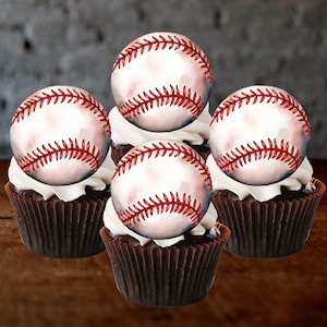 Adornos comestibles para cupcakes con temática de béisbol: decoraciones para pasteles con temática deportiva