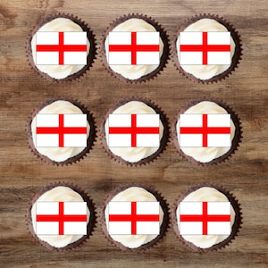Eetbare cupcaketoppers met Engelse vlag - St George's Cross Cake Decorations