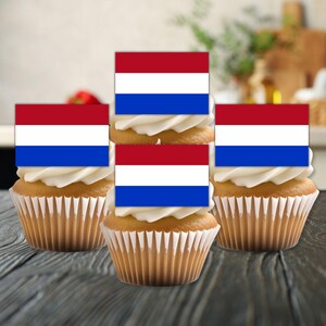 Adornos comestibles para cupcakes con la bandera de los Países Bajos: obleas con temática holandesa para galletas y pasteles