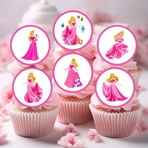 Toppers per cupcake commestibili della principessa Bella Addormentata - Decorazioni per torte Aurora