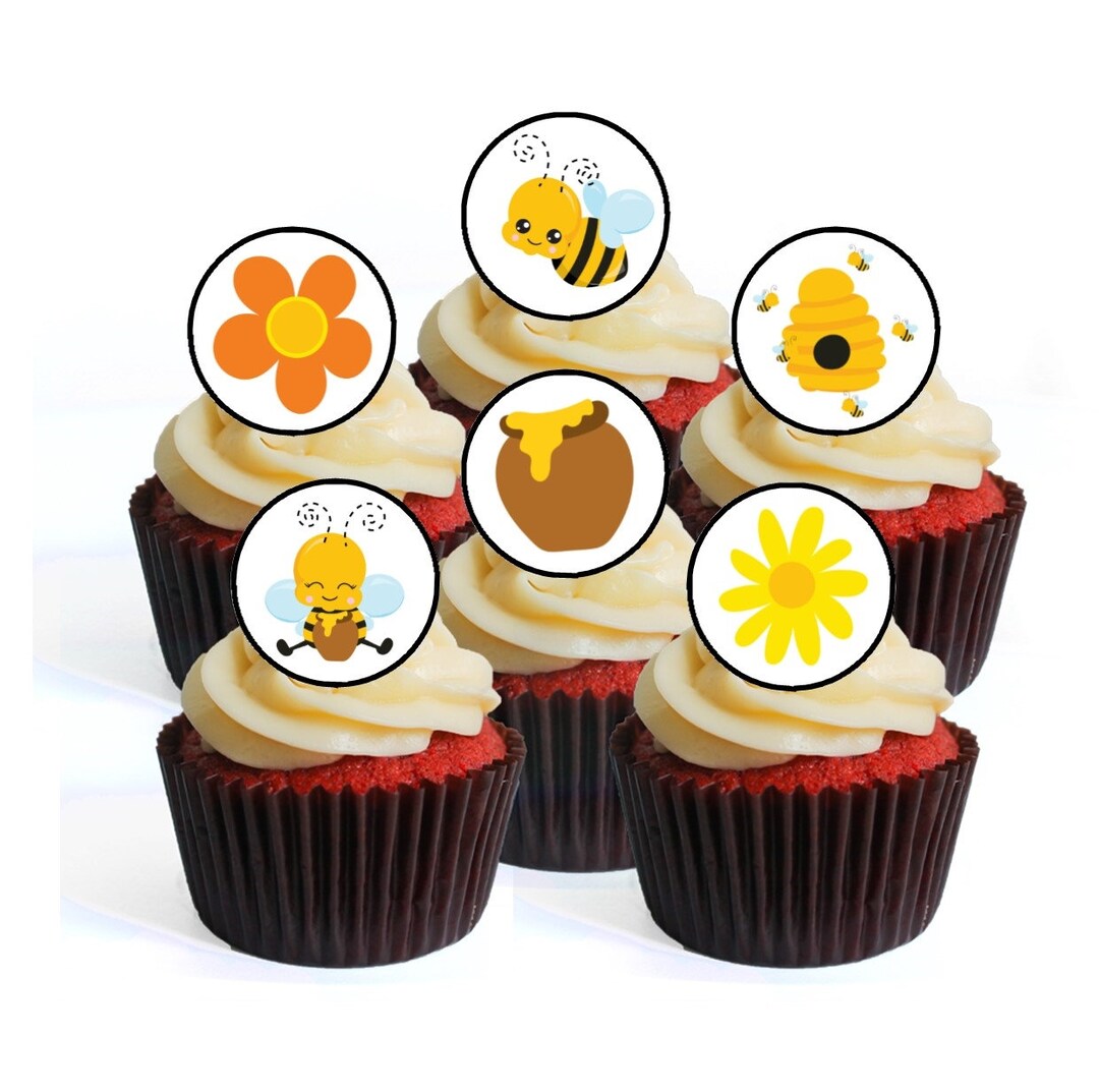24 Bumble Bee Cupcake Toppers EDIBLE Bee Decorations PRECUT Etsy