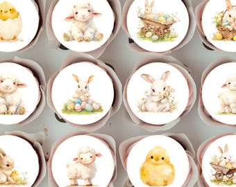 Adornos comestibles para cupcakes con adorables animales de primavera: adorables adornos para tartas con forma de conejito, cordero y pollito de Pascua