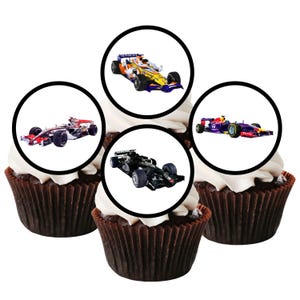 F1 Rennautos essbare Cupcake Toppers - Rennwagen Thema Kuchendekorationen