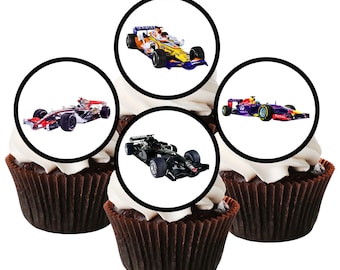 F1 レースカーの食べられるカップケーキ トッパー - レーシングカーをテーマにしたケーキのデコレーション