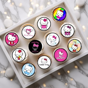 Toppers per cupcake commestibili a forma di gattino - Decorazioni per torte a tema Hello