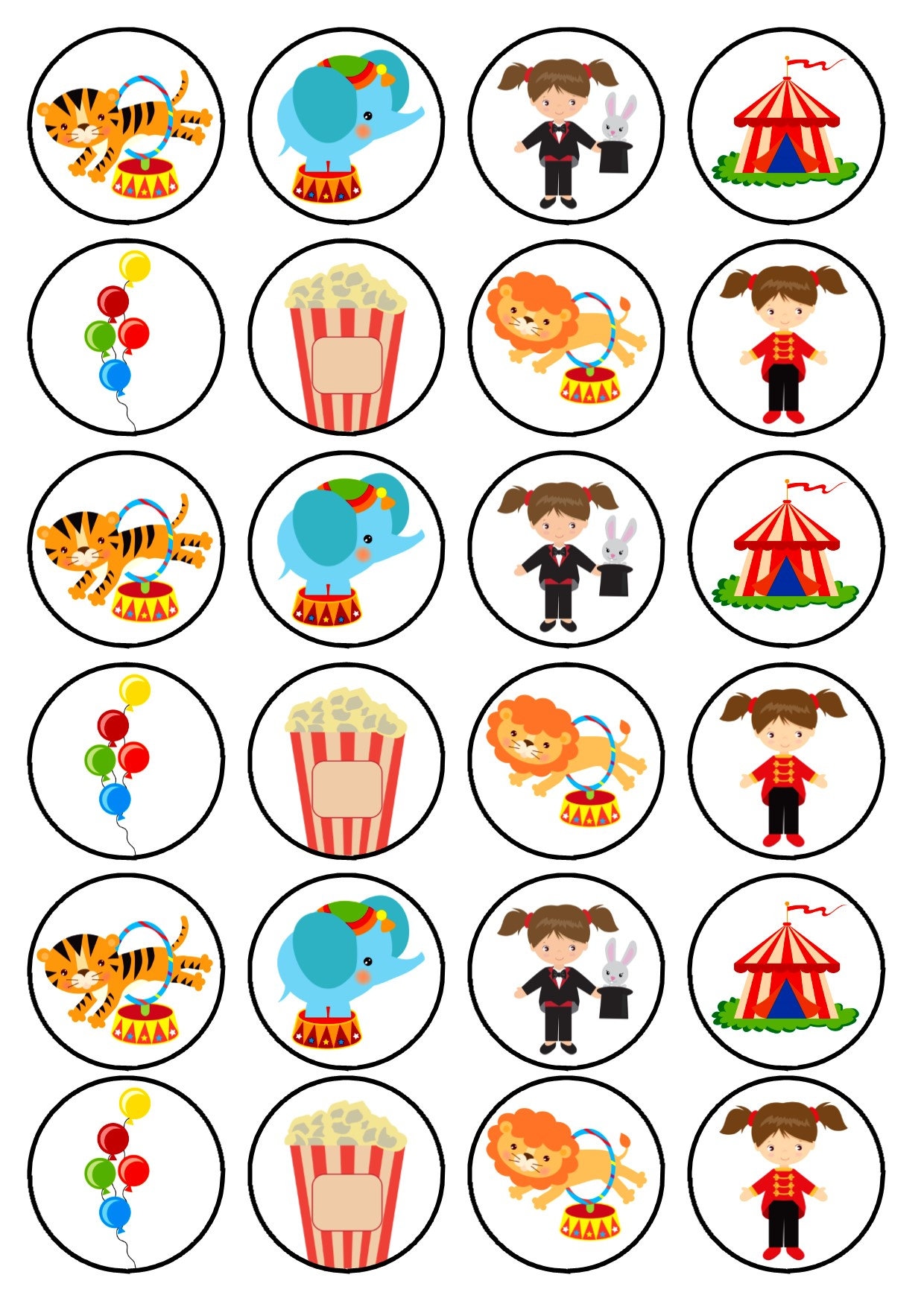24 Circus Theme 2 Edible Cupcake Toppers wafer card disc Etsy