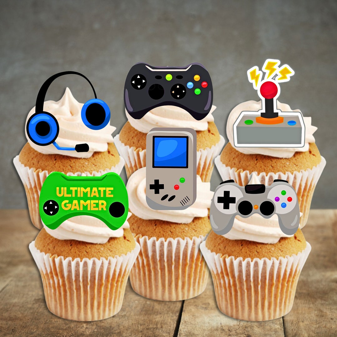 Gamer Edible Cupcake Toppers PRECUT Optional Gaming Theme Premium ...