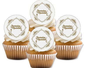 Adornos comestibles para cupcakes con oblea islámica dorada para el Ramadán Mubarak