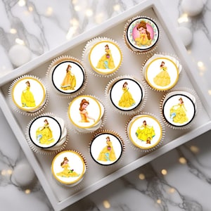 Toppers per cupcake commestibili della principessa Belle - Decorazioni per torte a tema La bella e la bestia