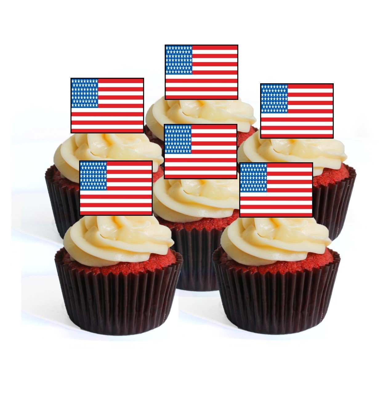 24 American USA Flag Edible Cupcake Toppers PRECUT Optional Etsy