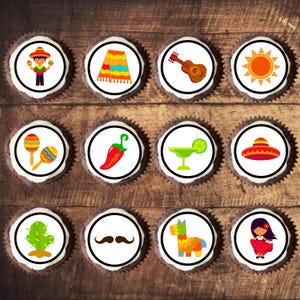Adornos comestibles para cupcakes con temática mexicana: decoraciones para pasteles y galletas con temática mexicana