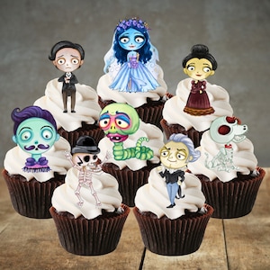 Halloween Corpse Bride essbare Cupcake Toppers - Gruselige Thema Kuchendekorationen