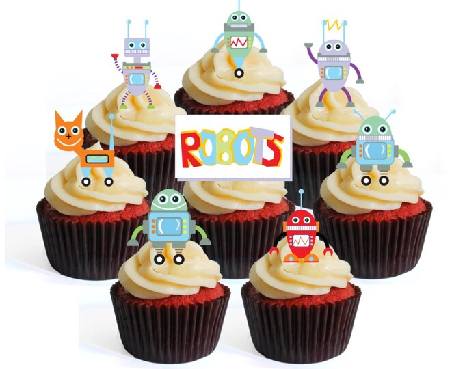Robots Cupcake Toppers, Robot Birthday Party Toppers, Robots Party ...