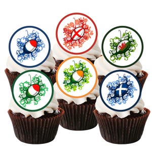 Eetbare Rugby-cupcaketoppers - Six Nations, Rugby Ball Taartversieringen