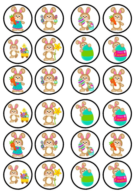 24 Conejos De Conejo De Pascua Edible Cupcake Toppers Stand Etsy