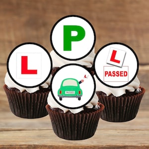 Essbare Cupcake Toppers - Führerschein Thema Kuchendekorationen