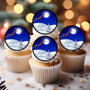Adornos comestibles para cupcakes con escenas navideñas: adornos para tartas hechos con cartulina de oblea