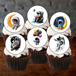 Toppers de cupcake comestíveis de astronauta - Decorações de biscoito e bolo com tema espacial